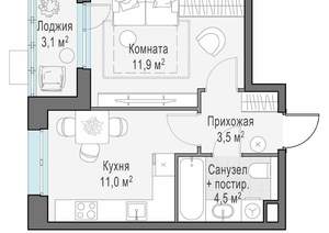 1-к квартира, строящийся дом, 32м2, 10/15 этаж