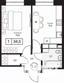 1-к квартира, вторичка, 35м2, 8/17 этаж