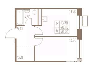 1-к квартира, строящийся дом, 40м2, 12/25 этаж