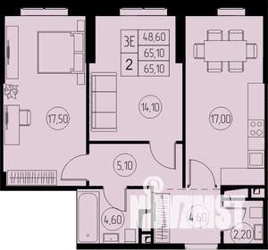 3-к квартира, строящийся дом, 65м2, 13/23 этаж