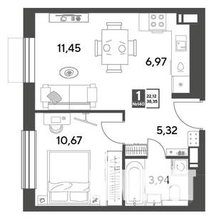 1-к квартира, строящийся дом, 38м2, 5/15 этаж