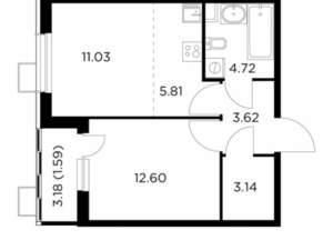 2-к квартира, строящийся дом, 43м2, 12/13 этаж