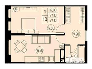 1-к квартира, строящийся дом, 47м2, 20/23 этаж