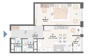 1-к квартира, строящийся дом, 51м2, 22/23 этаж