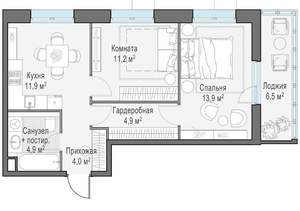 2-к квартира, строящийся дом, 51м2, 7/14 этаж
