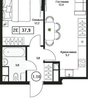 1-к квартира, вторичка, 38м2, 7/17 этаж