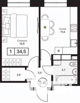 1-к квартира, вторичка, 35м2, 10/17 этаж