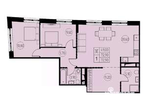 3-к квартира, строящийся дом, 73м2, 16/18 этаж