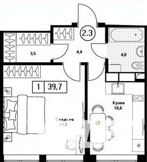 1-к квартира, вторичка, 40м2, 5/13 этаж