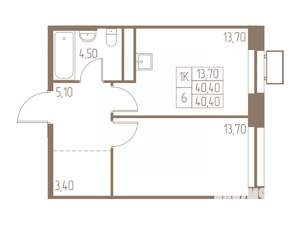 1-к квартира, строящийся дом, 40м2, 21/25 этаж