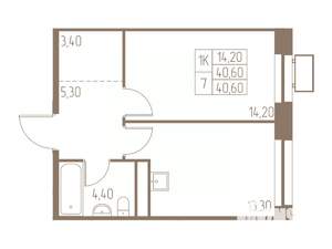 1-к квартира, вторичка, 41м2, 22/25 этаж