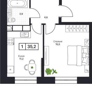 1-к квартира, вторичка, 35м2, 9/17 этаж