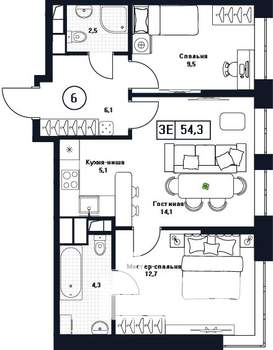 3-к квартира, вторичка, 54м2, 7/17 этаж