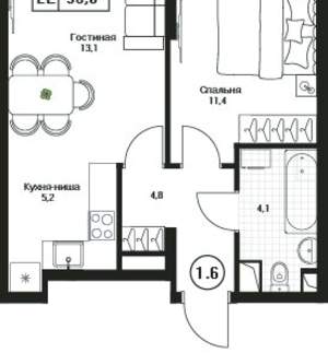 1-к квартира, вторичка, 39м2, 7/17 этаж