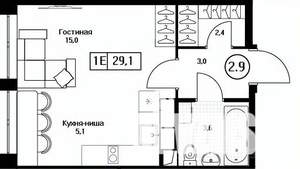 Студия квартира, вторичка, 29м2, 11/17 этаж