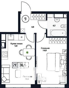 1-к квартира, вторичка, 39м2, 3/17 этаж