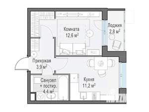 1-к квартира, строящийся дом, 34м2, 15/15 этаж