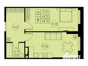 2-к квартира, строящийся дом, 49м2, 13/23 этаж