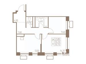 2-к квартира, вторичка, 56м2, 18/25 этаж