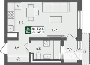 Студия квартира, строящийся дом, 32м2, 2/4 этаж